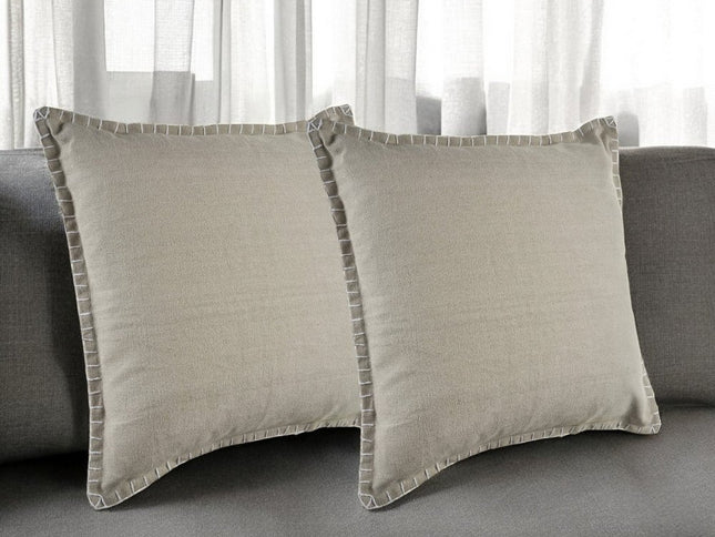 Set of Two Light Gray Cotton Throw Pillow