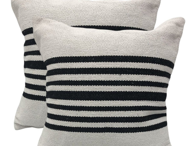 Set of Two Black and White Striped Cotton Throw Pillows