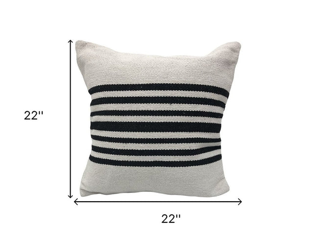 Set of Two Black and White Striped Cotton Throw Pillows