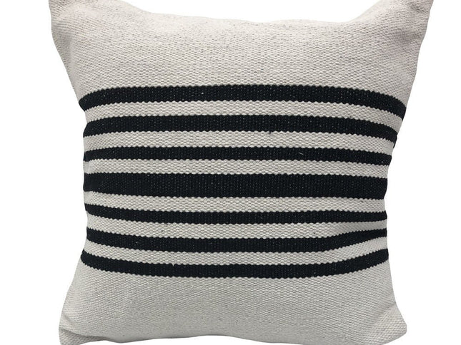 Set of Two Black and White Striped Cotton Throw Pillows