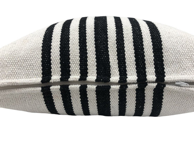 Set of Two Black and White Striped Cotton Throw Pillows