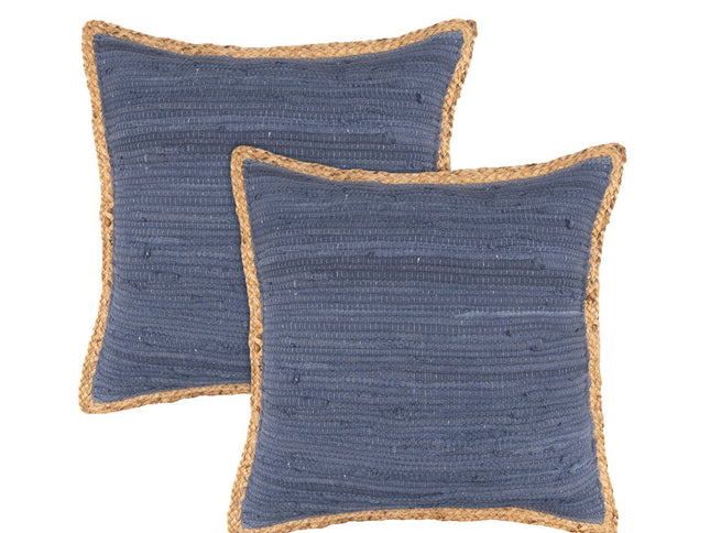 Set of Two Navy Blue Cotton Throw Pillow