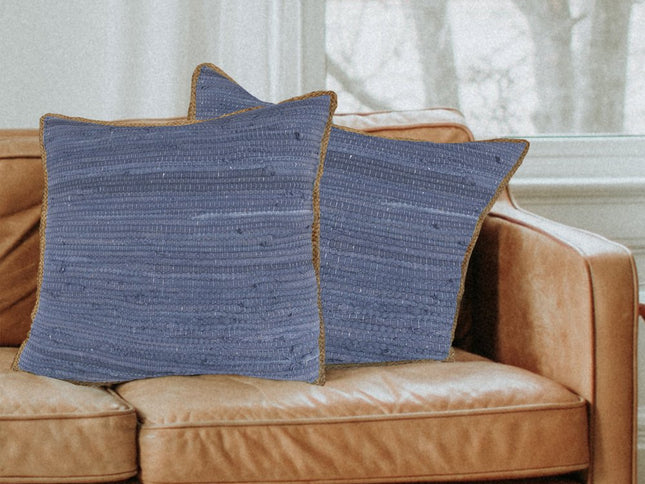 Set of Two 20" Turquoise Cotton And Jute Throw Pillows with Texture