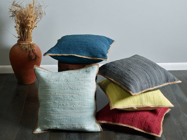 Set of Two 20" Turquoise Cotton And Jute Throw Pillows with Texture