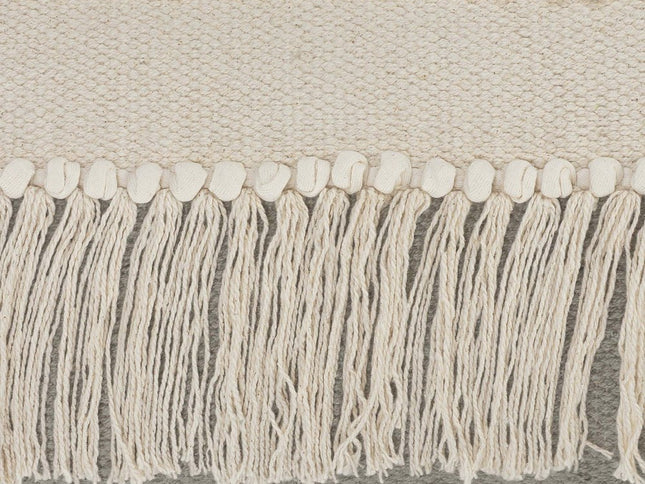 Set of Two Beige Striped Cotton Throw Pillow With Fringe