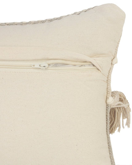 Set of Two Beige Striped Cotton Throw Pillow With Fringe