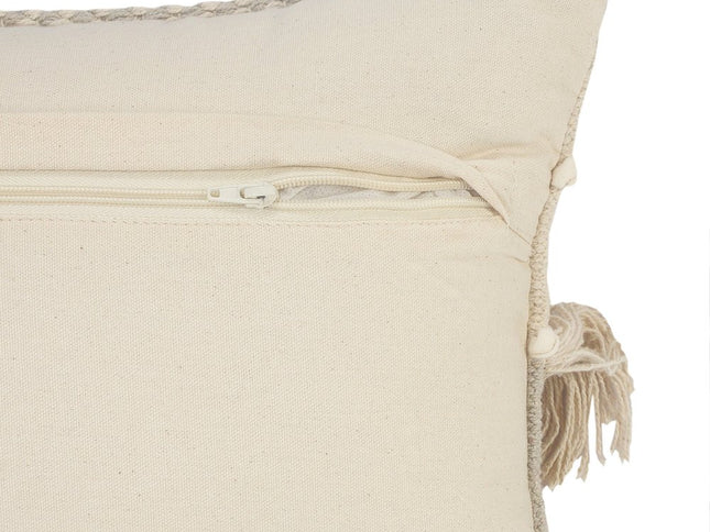 Set of Two Beige Striped Cotton Throw Pillow With Fringe