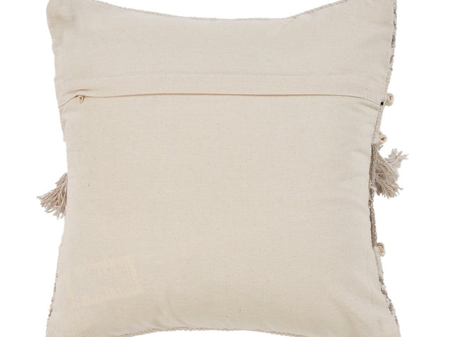 Set of Two Beige Striped Cotton Throw Pillow With Fringe