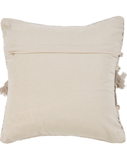 Set of Two Beige Striped Cotton Throw Pillow With Fringe