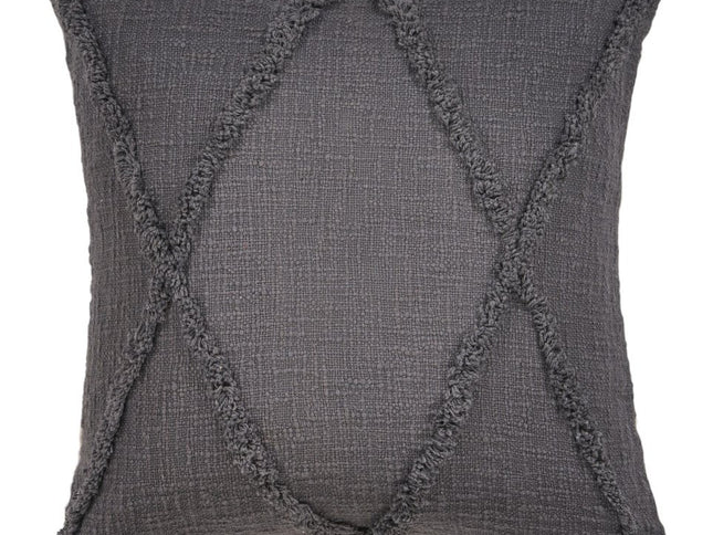 Set of Two Dark Gray Diamond Cotton Throw Pillow With Fringe