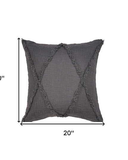 Set of Two Dark Gray Diamond Cotton Throw Pillow With Fringe