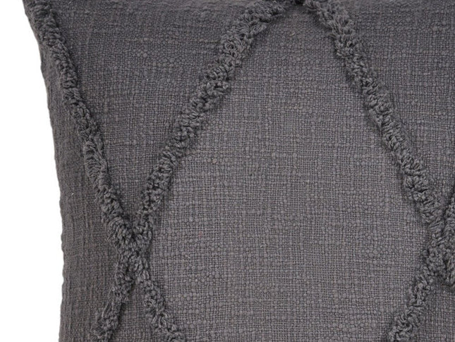 Set of Two Dark Gray Diamond Cotton Throw Pillow With Fringe