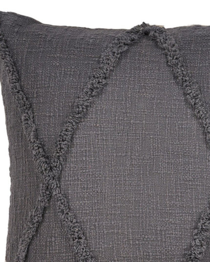 Set of Two Dark Gray Diamond Cotton Throw Pillow With Fringe