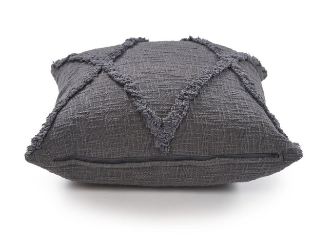 Set of Two Dark Gray Diamond Cotton Throw Pillow With Fringe