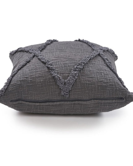 Set of Two Dark Gray Diamond Cotton Throw Pillow With Fringe