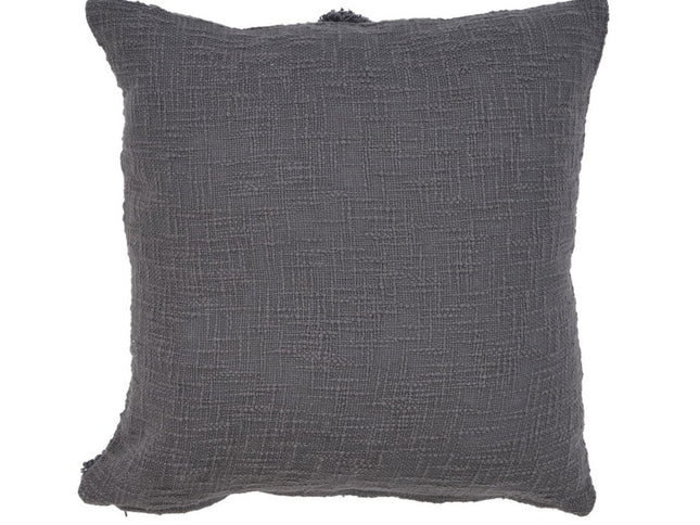 Set of Two Dark Gray Diamond Cotton Throw Pillow With Fringe