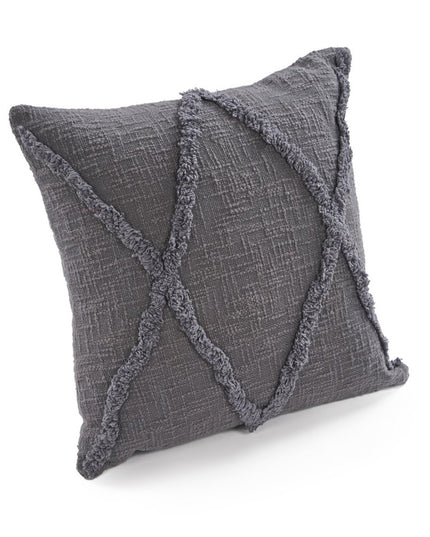 Set of Two Dark Gray Diamond Cotton Throw Pillow With Fringe