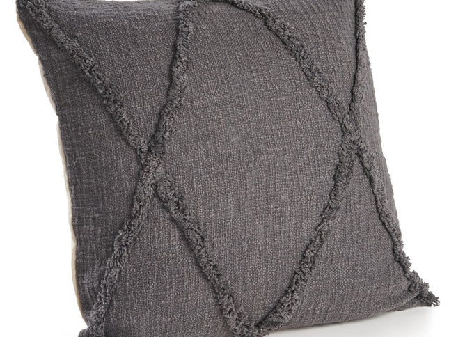 Set of Two Dark Gray Diamond Cotton Throw Pillow With Fringe