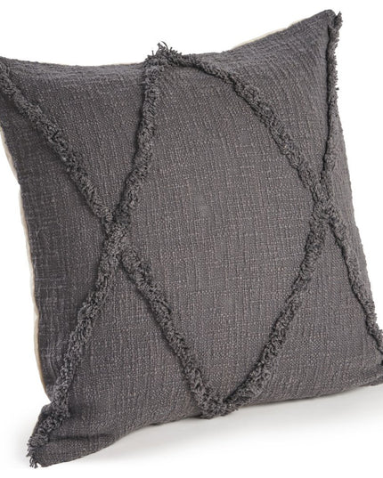 Set of Two Dark Gray Diamond Cotton Throw Pillow With Fringe