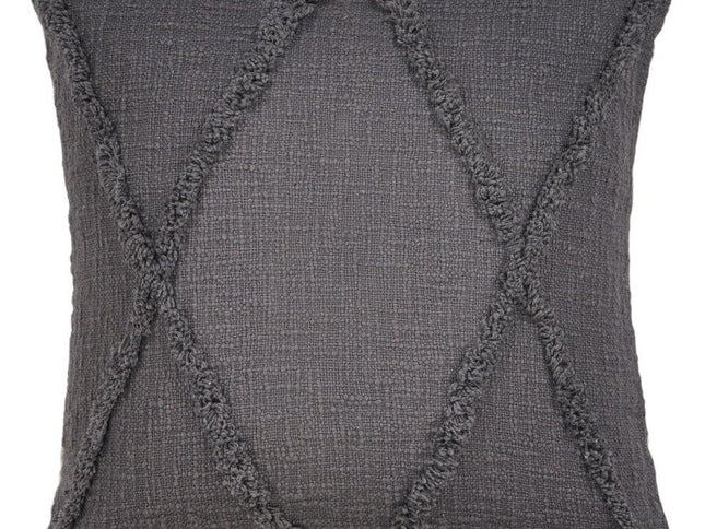 Set of Two Dark Gray Diamond Cotton Throw Pillow With Fringe