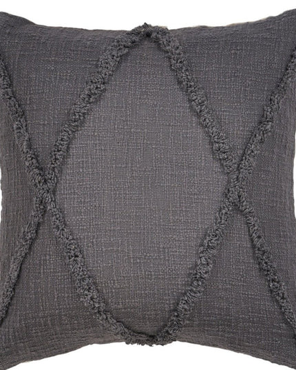 Set of Two Dark Gray Diamond Cotton Throw Pillow With Fringe