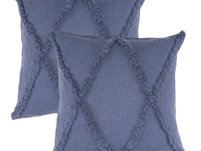 Set of Two Dark Gray Diamond Cotton Throw Pillow With Fringe