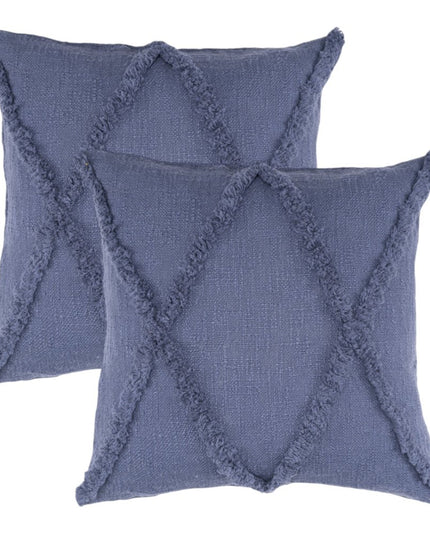 Set of Two Dark Gray Diamond Cotton Throw Pillow With Fringe