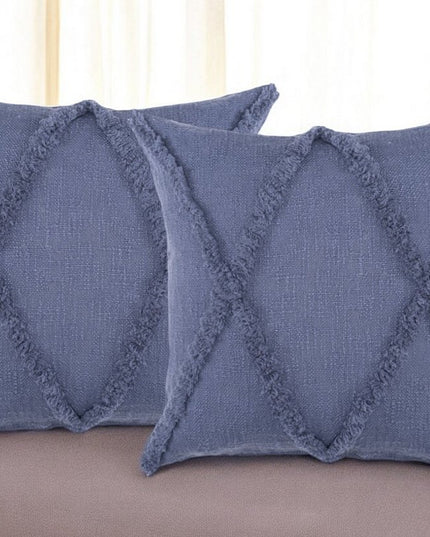 Set of Two Dark Gray Diamond Cotton Throw Pillow With Fringe