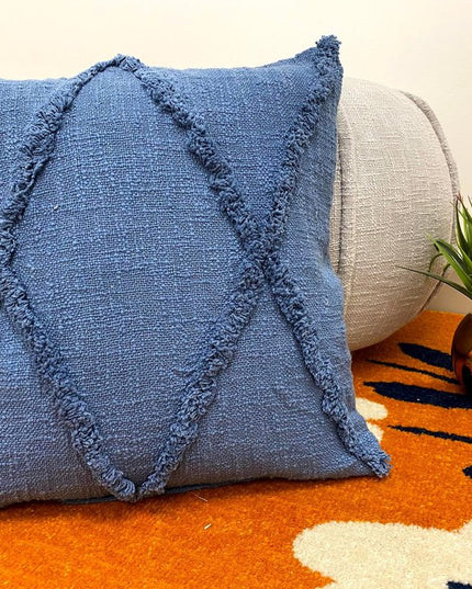 Set of Two Dark Gray Diamond Cotton Throw Pillow With Fringe