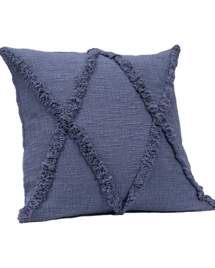 Set of Two Dark Gray Diamond Cotton Throw Pillow With Fringe