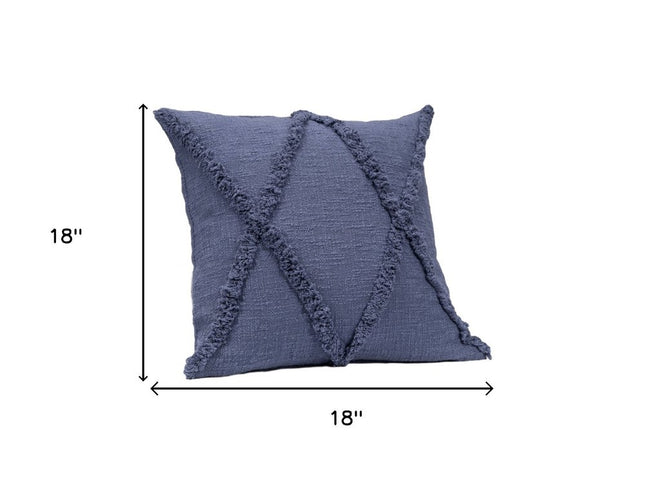 Set of Two Dark Gray Diamond Cotton Throw Pillow With Fringe