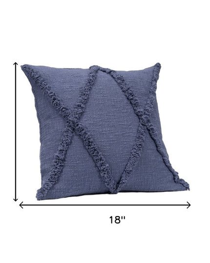 Set of Two Dark Gray Diamond Cotton Throw Pillow With Fringe