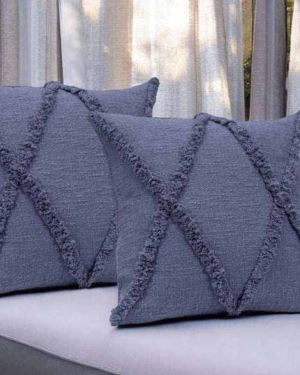 Set of Two Dark Gray Diamond Cotton Throw Pillow With Fringe