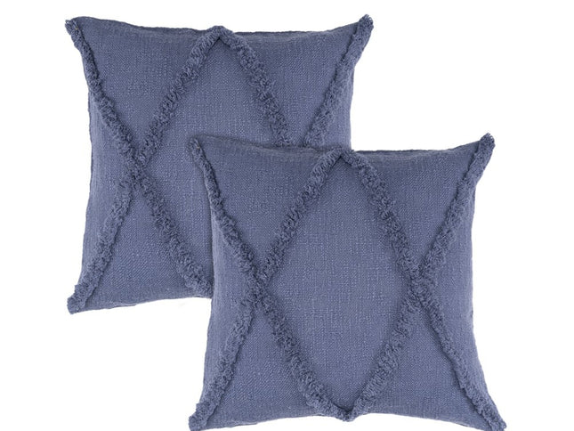 Set of Two Dark Gray Diamond Cotton Throw Pillow With Fringe