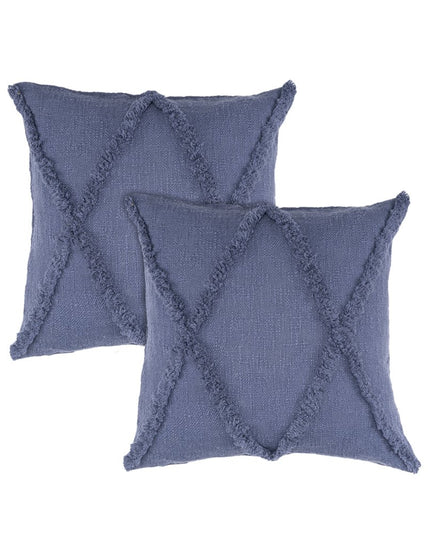 Set of Two Dark Gray Diamond Cotton Throw Pillow With Fringe