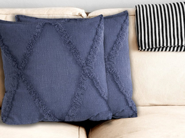 Set of Two Dark Gray Diamond Cotton Throw Pillow With Fringe