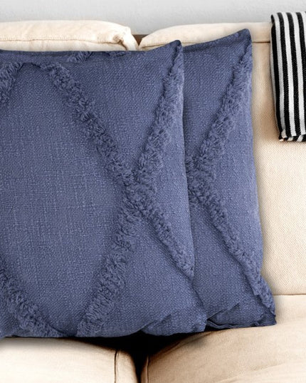 Set of Two Dark Gray Diamond Cotton Throw Pillow With Fringe