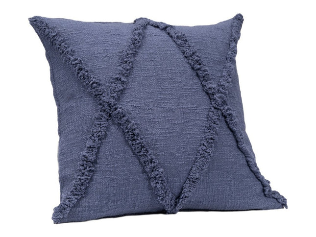 Set of Two Dark Gray Diamond Cotton Throw Pillow With Fringe