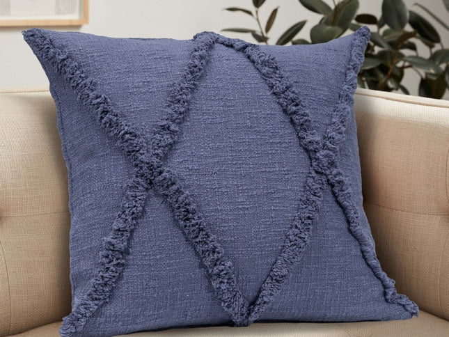 Set of Two Dark Gray Diamond Cotton Throw Pillow With Fringe