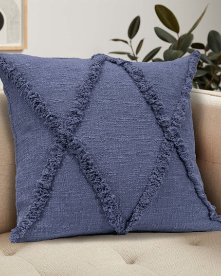 Set of Two Dark Gray Diamond Cotton Throw Pillow With Fringe