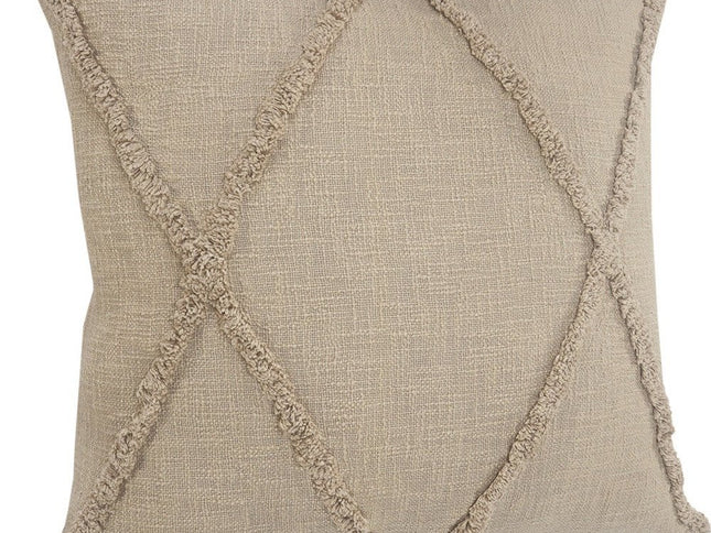 Set of Two Taupe and Brown Diamond Cotton Throw Pillow With Fringes