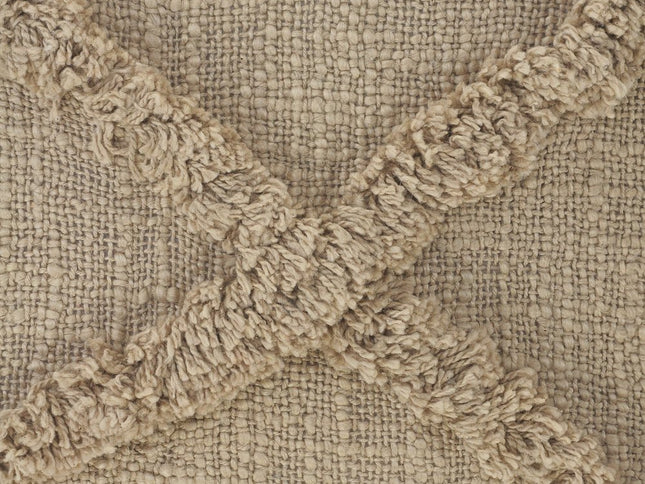 Set of Two Taupe and Brown Diamond Cotton Throw Pillow With Fringes