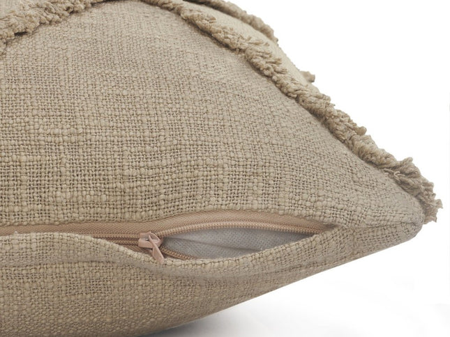 Set of Two Taupe and Brown Diamond Cotton Throw Pillow With Fringes