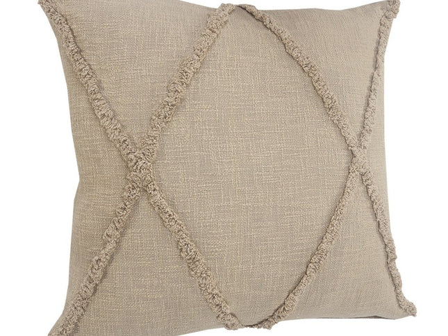 Set of Two Taupe and Brown Diamond Cotton Throw Pillow With Fringes