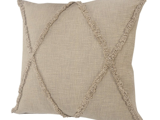 Set of Two Taupe and Brown Diamond Cotton Throw Pillow With Fringes