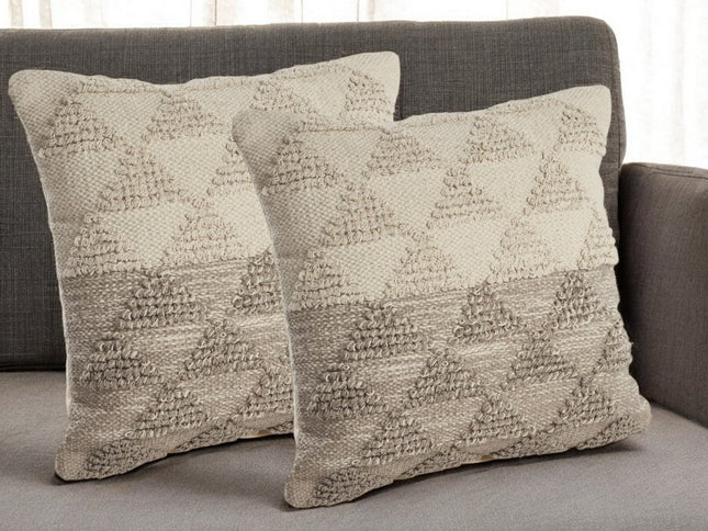 Set of Two Cream Geometric Cotton Throw Pillow With Texture