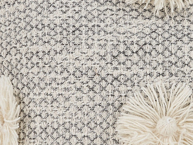 Set of Two Gray and Ivory Floral Cotton Throw Pillows With Fringe