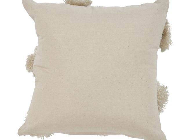 Set of Two Gray and Ivory Floral Cotton Throw Pillows With Fringe