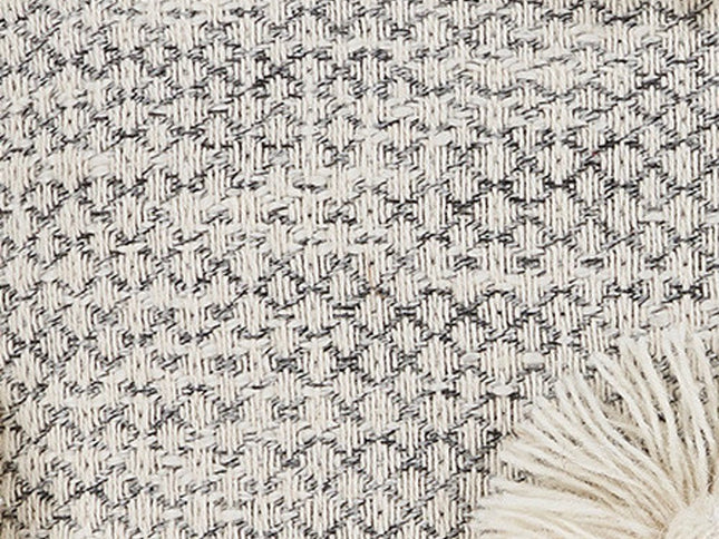 Set of Two Gray and Ivory Floral Cotton Throw Pillows With Fringe