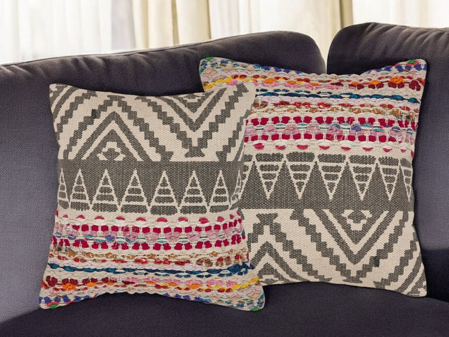 Set of Two Gray Chevron Cotton Throw Pillow